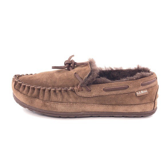 L.L. Bean Wicked Good Brown Leather Moccasin Slippers 9M Men main image 4
