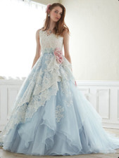 White and Sky Blue Wedding Dresses Lace Appliques Ruffles A Line Bridal Gowns