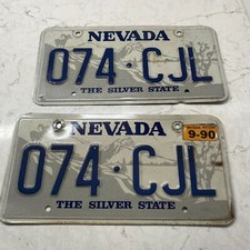 US The Silver State of Nevada 074 CJL Motor Vehicles Licence Plate Matching Pair