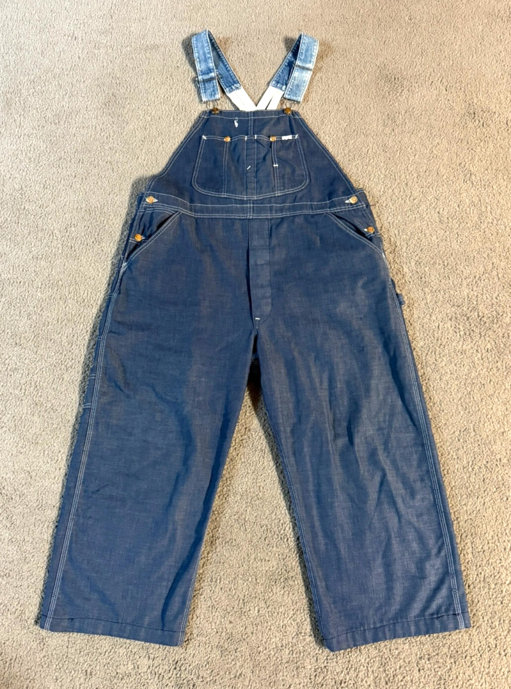 's Cropped Denim Bibs Overalls - Altered - Size 38 X 24