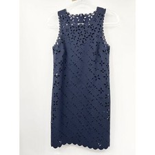 J. Crew Womens Blue Sleeveless Shift Dress Size 2 Cocktail Eyelet Cut Out Floral
