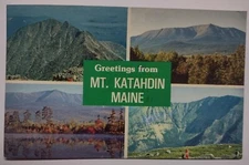 Vintage Greetings From Mt Katahdin Maine Chrome Postcard 1977  4 Panel