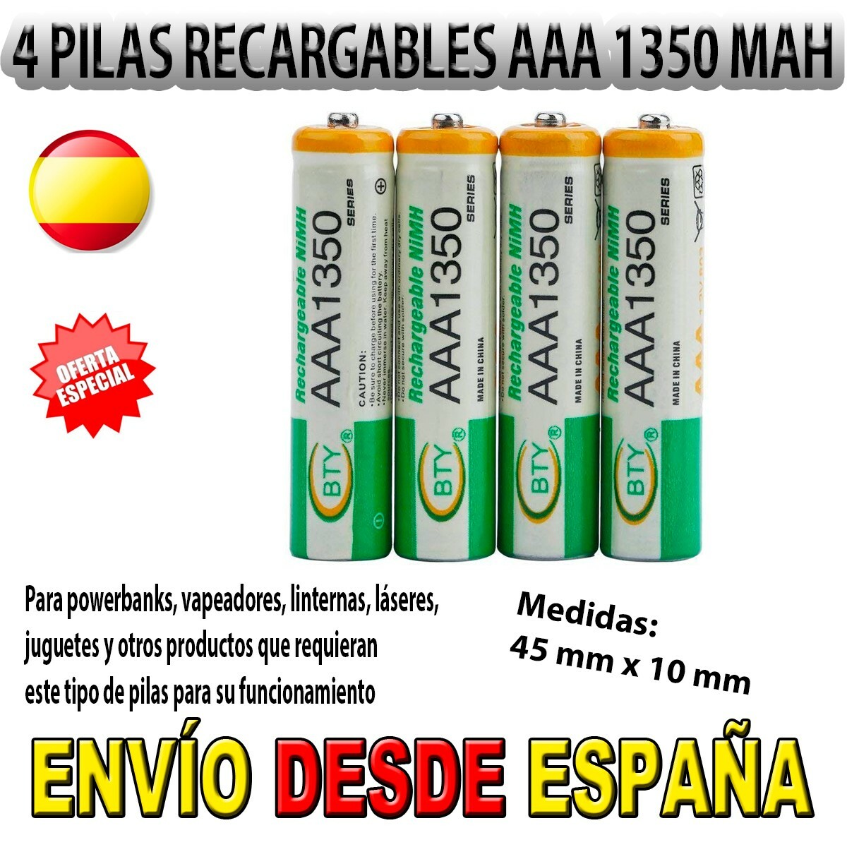 4 PILAS AAA 3A LR03 24A BATERIAS 1350MAH 1350 RECARGABLES TRIPLE A NI-MH 