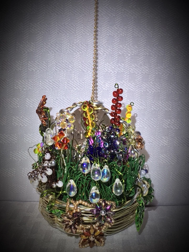 Ventilador de techo artesanal cesta de flores tirador hecho con Swarovski dorado claro Foto 4 de 4