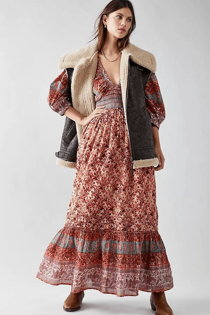 Free People Golden Hour Border Maxi Dress $198 | eBay