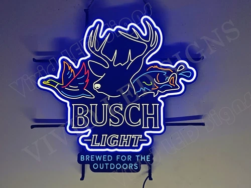 Deer Duck Bass Fish Beer Outdoors 24"x20" Vivid LED Neon Sign Light With Dimmer