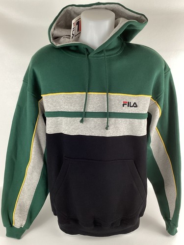 Vintage 90s Color Block Fila Hoodie Size Mens Medium Green Yellow New with Tags