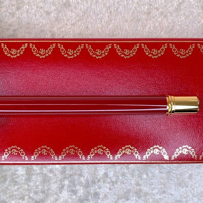 Vintage Cartier Ballpoint Pen must II Red Lacquer Gold Finish with
