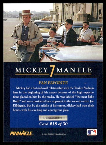 1992 Pinnacle exklusive Baseballkarte Mickey Mantle #18 - Bild 2 von 2
