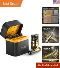 Rechargeable Lithium AA Batteries 8-Pack with Fast Charger & Stylish Storage Box