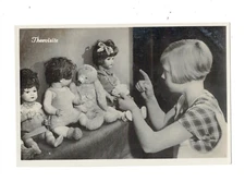 SD1VINTAGE  TOYS  GIRL  WARNS HER DOLL AND TEDDYBEAR  RPPC