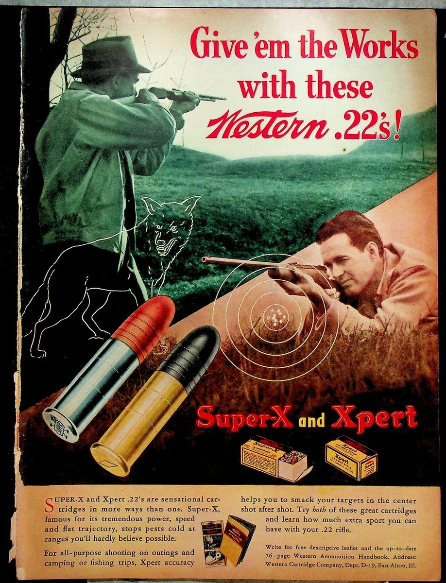 Vintage 1942 Western Super X Xpert 22 Rifle Bullet Print Ad Color 