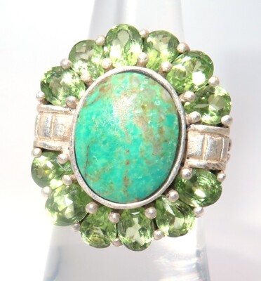 Vintage 925 Sterling Silber Türkis Grün Peridot Cocktail Statement Ring S 6