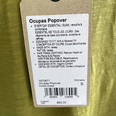 プラナ Prana Ocupas Popover レディース シャツ トップス Sweet Grass Prana Ocupas Popover Top Green Sweet Grass Size Small NWT