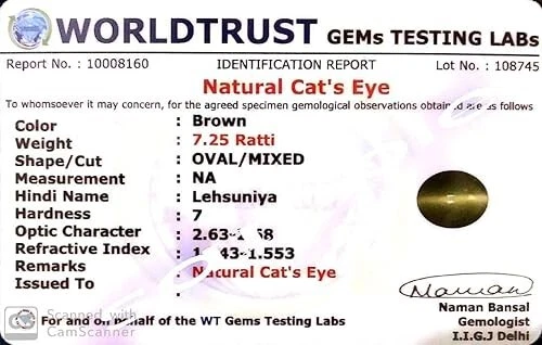 Lab Certified 9.25 Ratti / 8.32 Carat Cat's Eye/Lahsuniya Pendant (Locket) Silve - Picture 2 of 4