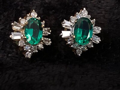 Created Smaragd & Diamant Ohrstecker 10K Gelbgold Heiligenschein ~ dynamisches Design!