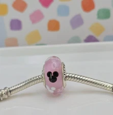 Authentic Pandora Disney Mickey Mouse Parks Pink Icon Murano  Charm