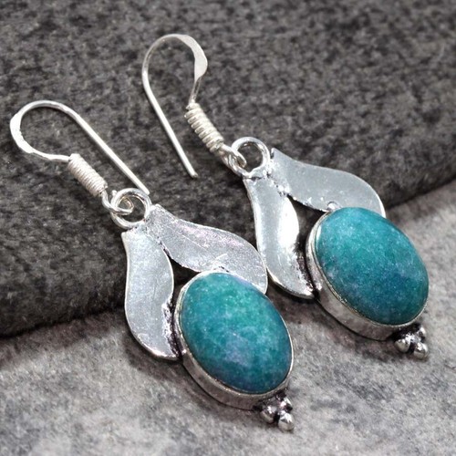 925 Silver Plated Simulated Emerald Ethnic Earrings Jewelry Size 1.7" AU S170