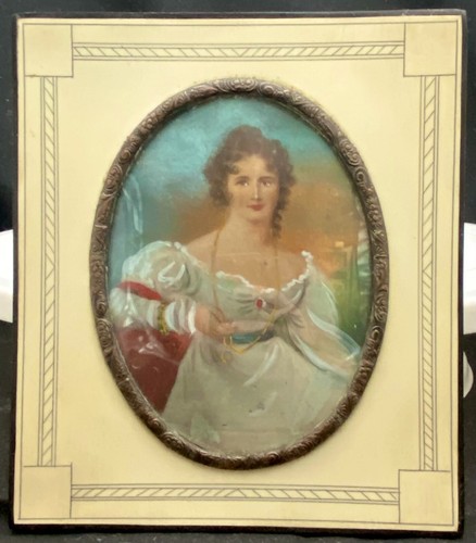 PINTURA EN MINIATURA 'LADY ROSAMOND' DESPUÉS RETRATO DE LAWRENCE, LATÓN/COLUMNA VERTEBRAL, c1910