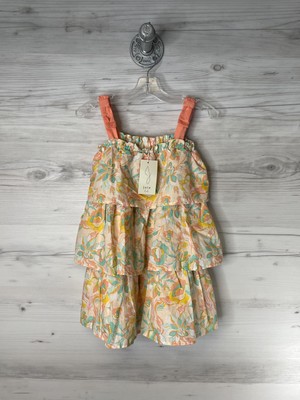 Joie Kids Dress Girls 4T Floral Tiered Ruffle Sleeveless Peach Orange Sundress