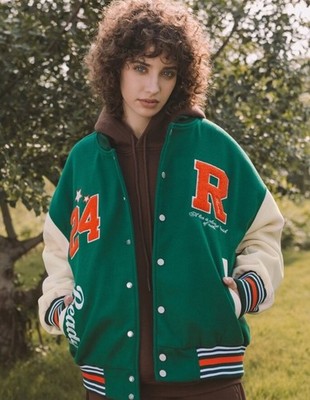 Sz Small Streetwear Inflation Varsity Jacket Unisex Baseball Green Orange Grange