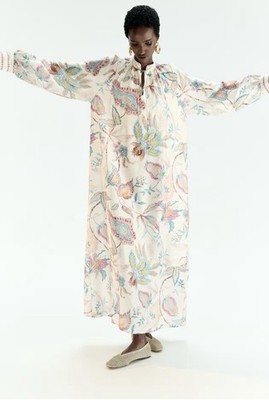 H&M Loose-Fit Light Beige Floral  Patterned Dress M - H&M Limited Edition
