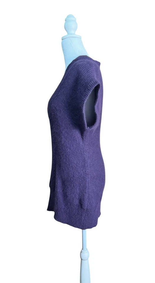 Chaleco Suéter Tejido con Cable Púrpura Y2K Oscuro Academia Cuello en V Difuso Mezcla Angora Talla S Foto 4 de 4