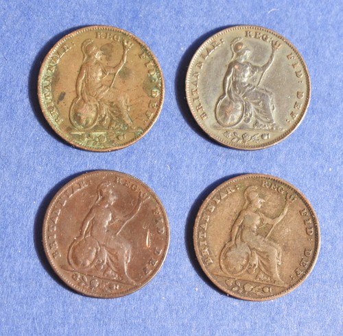 British Farthings 1839 1841 1843 1853 Lot of 4 Queen Victoria Bun Head