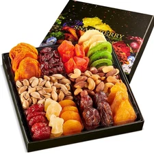 Dried Fruit & Nuts Gift Basket Arrangement Platter, Gourmet Food Snack Box, Gift