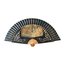 VTG 50s Spanish Hand Fan Casa De Diego Lacquered Wood w/Velazquez Transfer Print