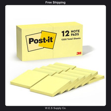 Post-it Notes 3x3 inch Canary Yellow 12 Pads for Notes and Reminders