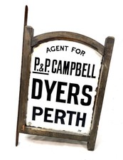 Antique Advertising Enamel Sign - P & P Campbell Perth Dye Works Original Frame