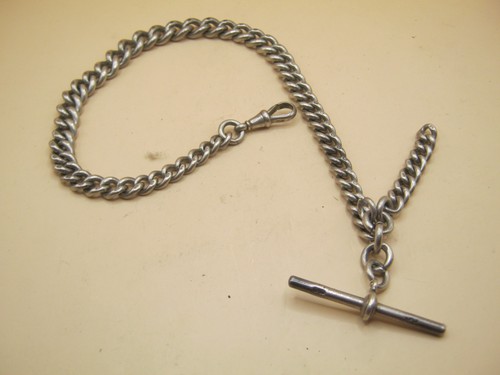 Antike klobige Albert-Kette Sterlingsilber mit abgestuftem Glied T-Stab & Verlängerung