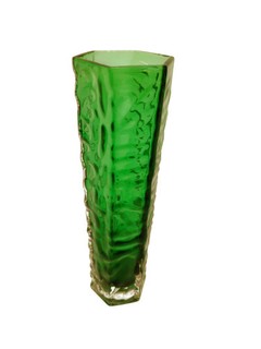 Whitefrairs Style Vintage Green Textured Art Glass Rectangular Vase 20th Century
