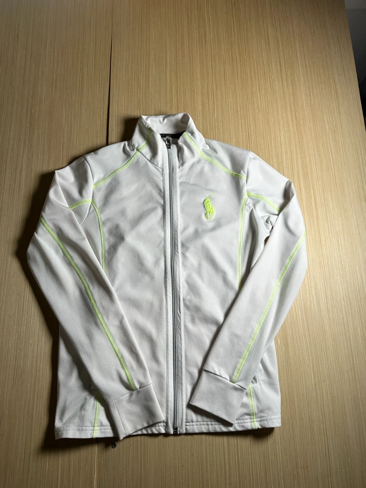 Jaqueta polo masculina de golfe Ralph Lauren pequena branca logotipo pônei pescoço simulado zíper completo - Imagem 2 de 4