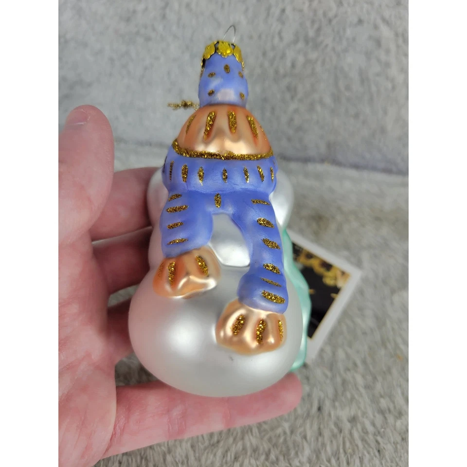 Bebé Primera Navidad Muñeco de Nieve Vidrio Adorno Sombrero Azul Bufanda Regalo Festivo Foto 4 de 4