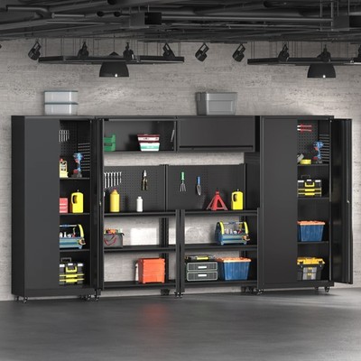 6 Pcs Workshop Cabinet Set Garage Storage Cabinet System Workbench Rolling Chest