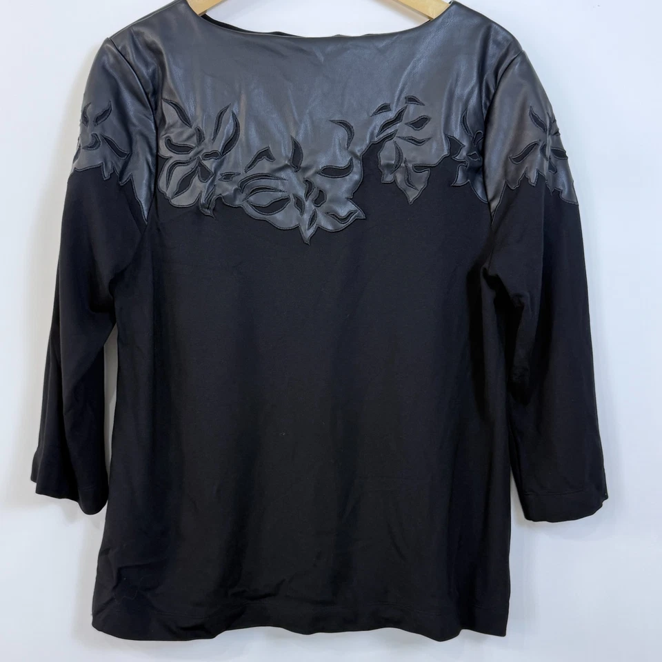 Top Chicos Imitación Cuero Ponte Mezcla Talla 2 Grande Negro Mangas 3/4 Elastizado Oficina Foto 3 de 4