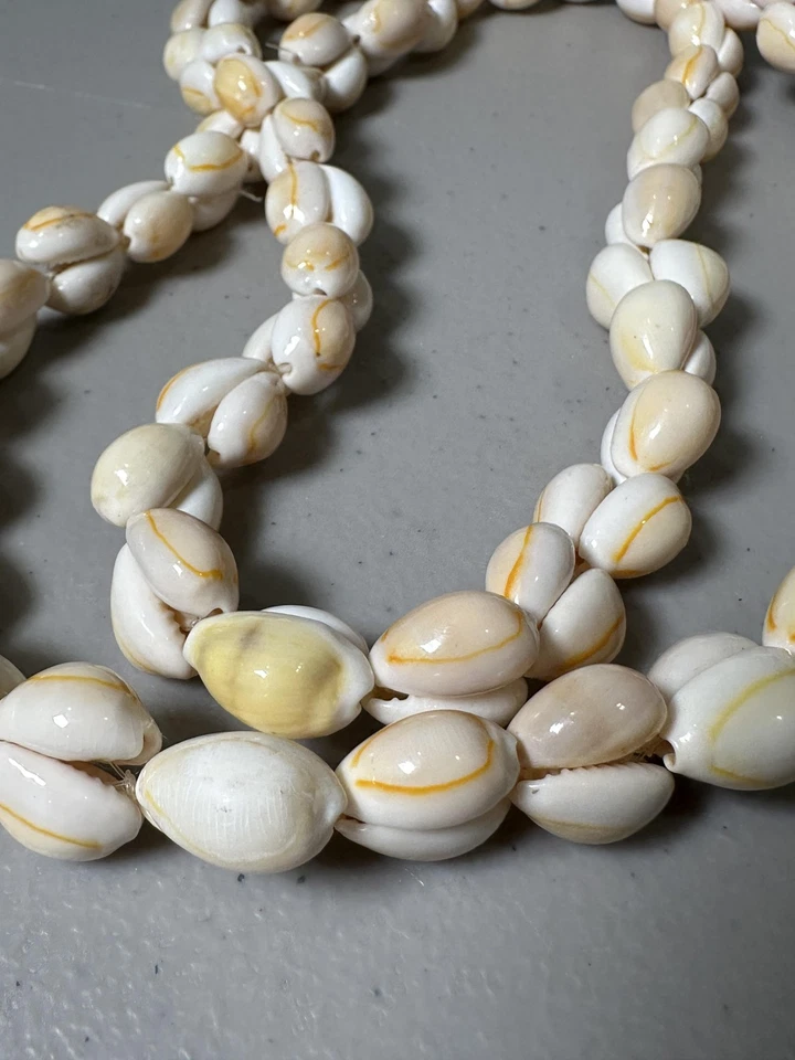 Collar Cowrie Shell Seashell Lei Blanco Crema Boho Estilo Hawaiano Hilo Largo Foto 2 de 4