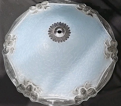 Ancien abat-jour plafonnier arcs en verre dépoli bleu vintage art déco LR - Photo 2/4