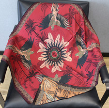 Pure 18 Momme Twill Silk Wrap 90X90cm Scarf hummingbird Print Shawl Double Face