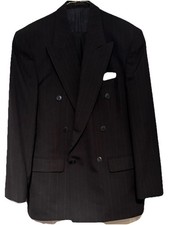 M & S CLASSIC VINTAGE NAVY PINSTRIPE D/BREASTED FORMAL/WORK SUIT UK 38 EU 48