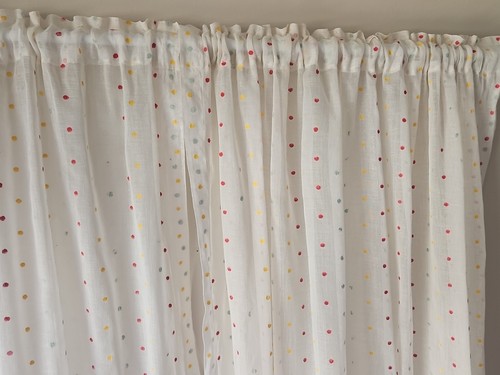 Vintage 40s Curtains 3 Panels Sheer Yellow Red Green Polka Dot Retro Kitchen - Picture 2 of 10
