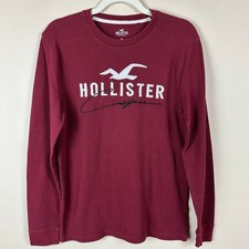Hollister Womes Waffle Knit Thermal Sweater Size S Graphic Red Y2K Streetwear