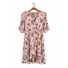 Studio B Women's Floral Midi Dress Ruffle Size XL Pink Barbie Office Casual Chic
