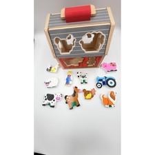 Melissa  Doug Take-Along Sorting Barn Wooden Toy Farm Animals Shapes 30146