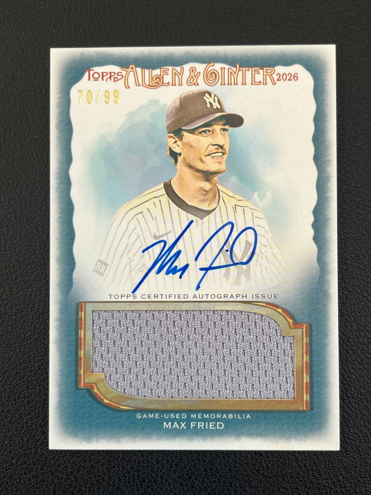 Max Fried 2026 Topps Allen & Ginter Auto Relic Blue /99 Yankees 