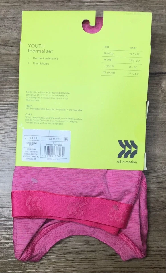 Conjunto deportivo de 2 piezas de manga larga con capa base térmica rosa todo en movimiento para niñas Foto 3 de 3