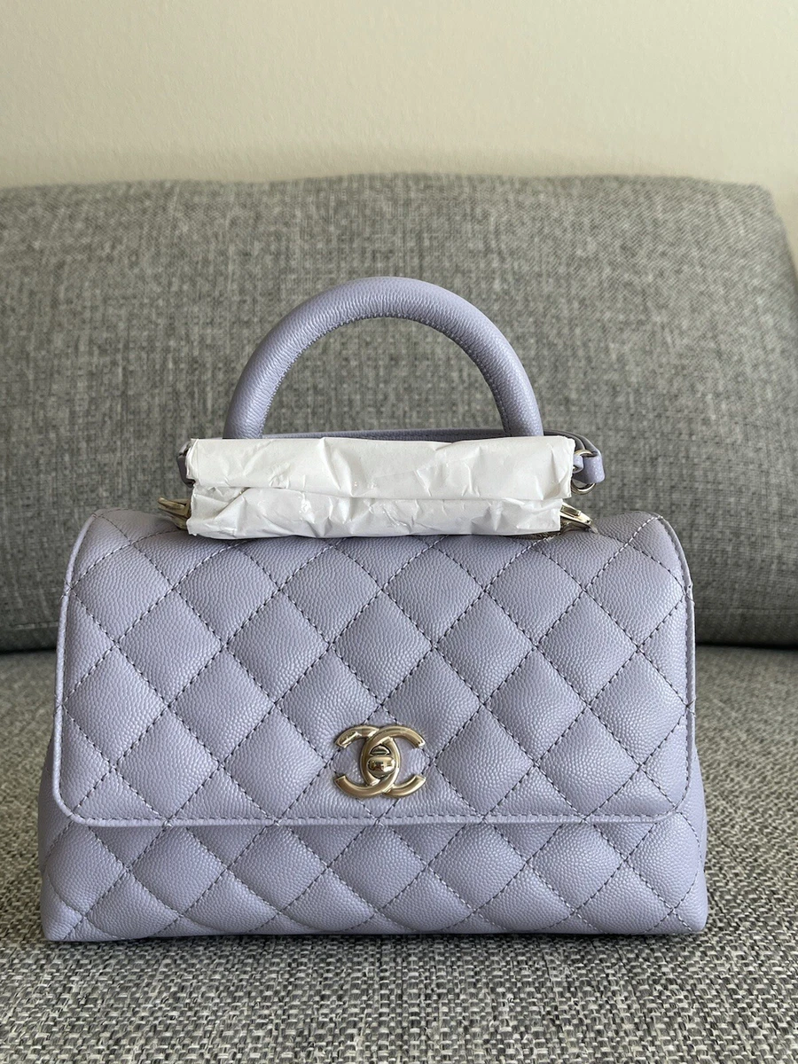 Chanel Purple Quilted Caviar Small Classic Double Flap Pale Gold Hardware (Like New), Womens Handbag