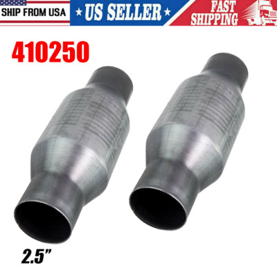 Two 2.5'' Round Catalytic Converter Universal High Flow 410250 Stainless Steel